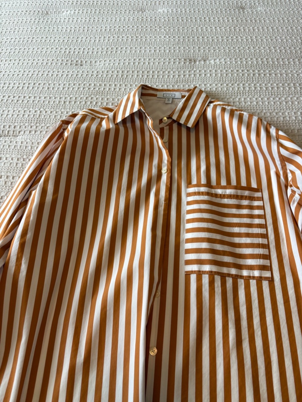 AYR White and Burnt Orange Striped Cotton Button-Down Shirt